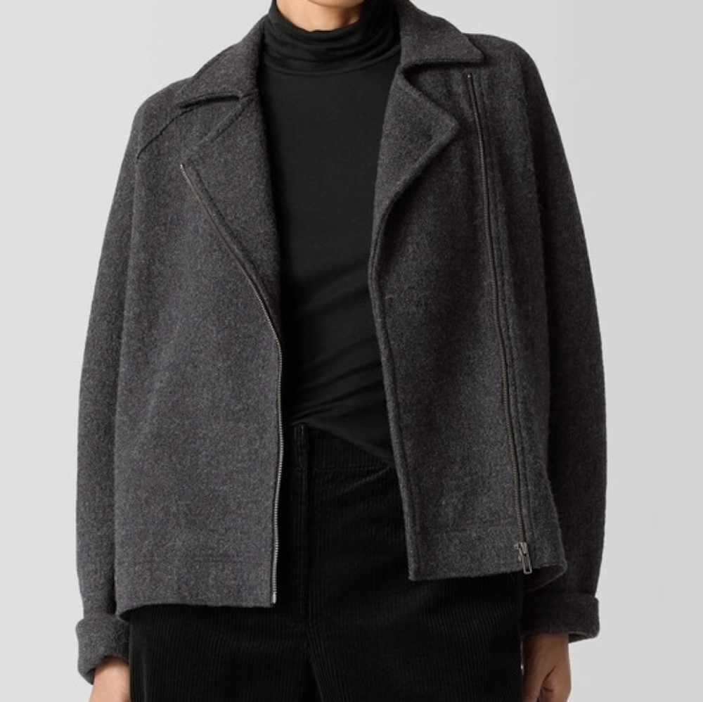 Eileen Fisher Womens Wool Moto Jacket - Red